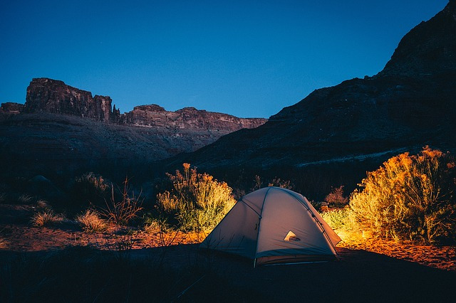 Tent at night, public domain image